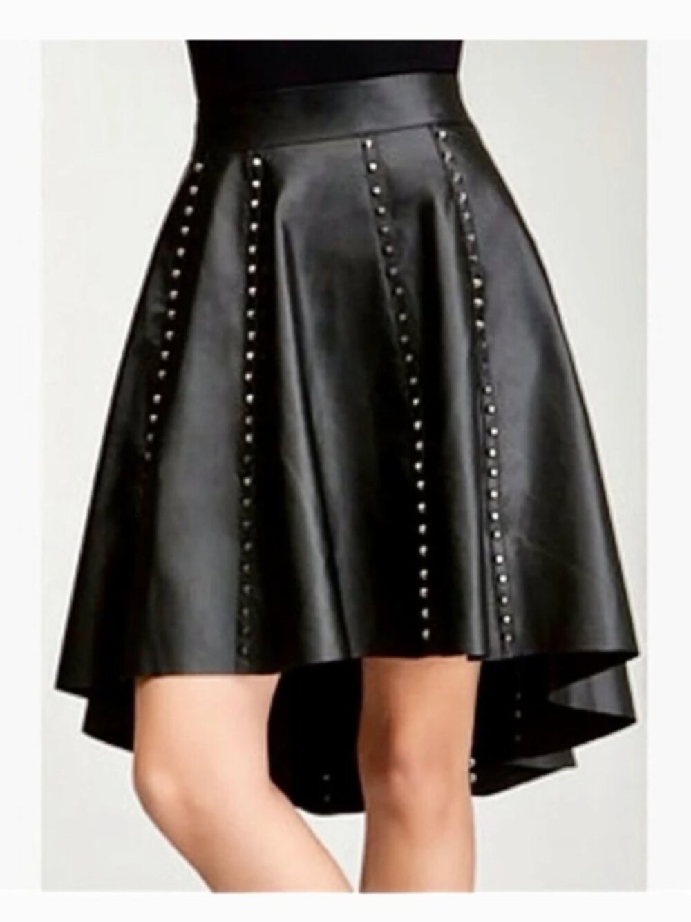 Bebe Leather Studded Hi Low Skater Skirt Size 0